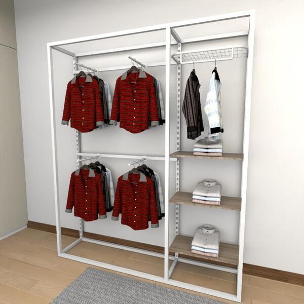 Closet Araras, Guarda Roupas Aberto Industrial Com 18 Peças B