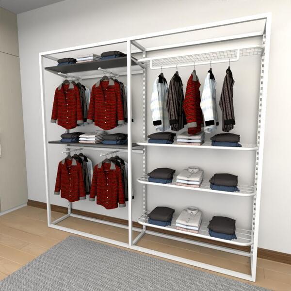 Closet Araras, Guarda Roupas Aberto Industrial Com 18 Peças B