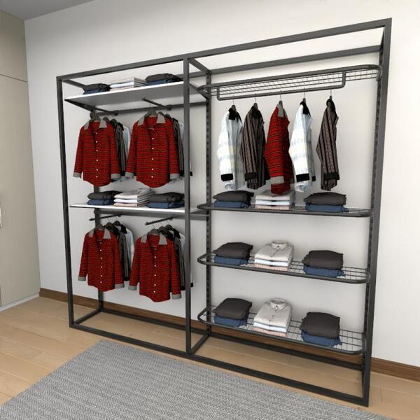 Closet Araras, Guarda Roupas Aberto Industrial Com 18 Peças P