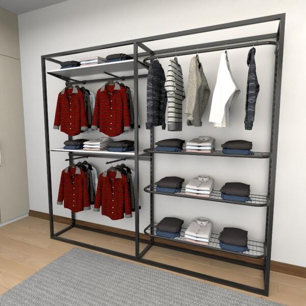 Closet Araras, Guarda Roupas Aberto Industrial Com 18 Peças P