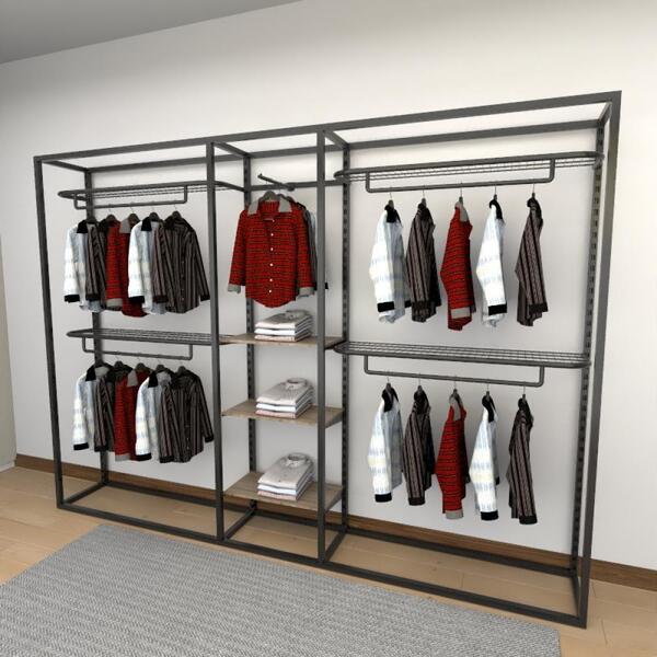 Closet Araras, Guarda Roupas Aberto Industrial Com 18 Peças P