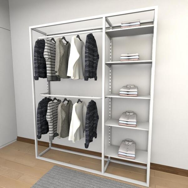 Closet Araras, Guarda Roupas Aberto Industrial Com 19 Peças B