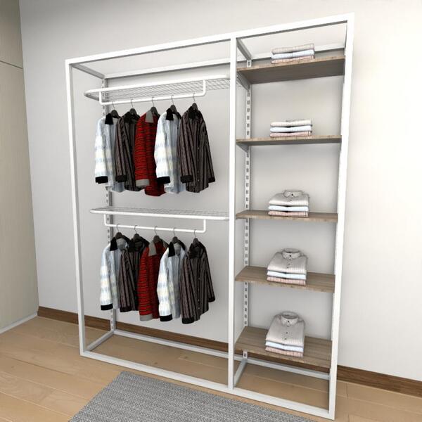 Closet Araras, Guarda Roupas Aberto Industrial Com 19 Peças B