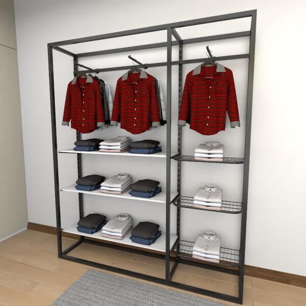 Closet Araras, Guarda Roupas Aberto Industrial Com 19 Peças B