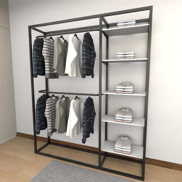 Closet Araras, Guarda Roupas Aberto Industrial Com 19 Peças P