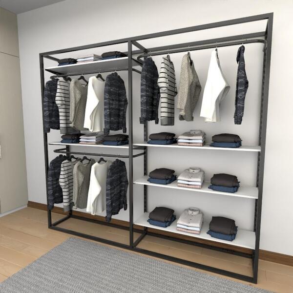 Closet Araras, Guarda Roupas Aberto Industrial Com 20 Peças P