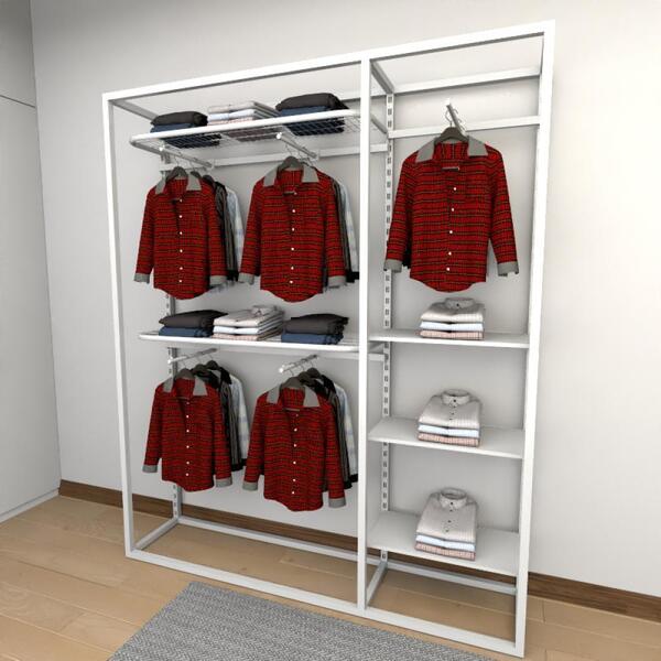 Closet Araras, Guarda Roupas Aberto Industrial Com 21 Peças B