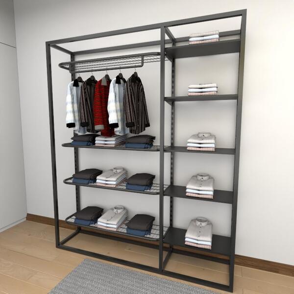 Closet Araras, Guarda Roupas Aberto Industrial Com 21 Peças P