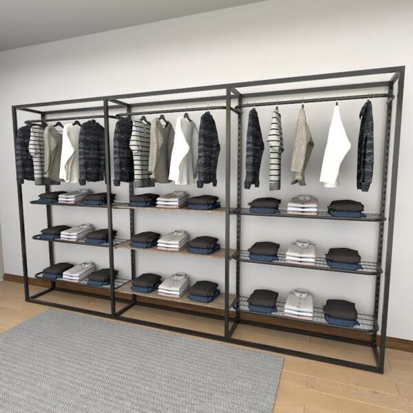 Closet Araras, Guarda Roupas Aberto Industrial Com 21 Peças P