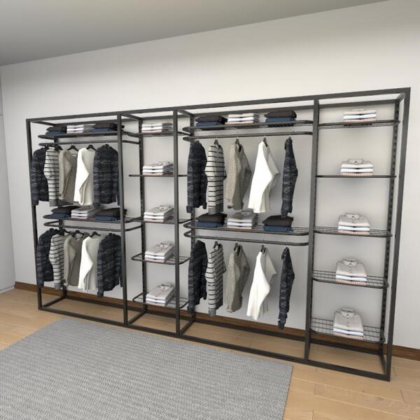 Closet Araras, Guarda Roupas Aberto Industrial Com 22 Peças P