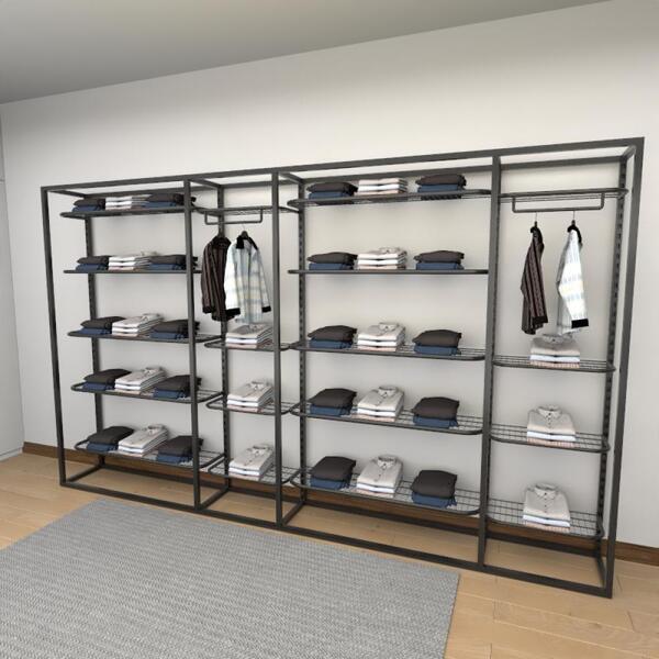 Closet Araras, Guarda Roupas Aberto Industrial Com 22 Peças P