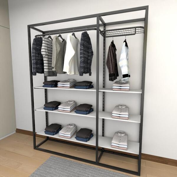 Closet Araras, Guarda Roupas Aberto Industrial Com 22 Peças P