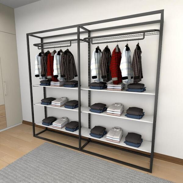 Closet Araras, Guarda Roupas Aberto Industrial Com 22 Peças P