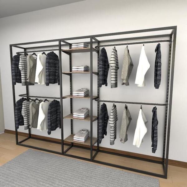 Closet Araras, Guarda Roupas Aberto Industrial Com 22 Peças P