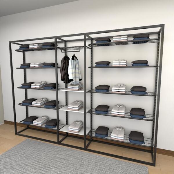 Closet Araras, Guarda Roupas Aberto Industrial Com 23 Peças B