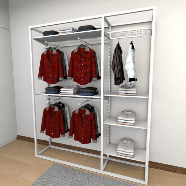 Closet Araras, Guarda Roupas Aberto Industrial Com 24 Peças B