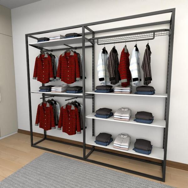 Closet Araras, Guarda Roupas Aberto Industrial Com 24 Peças P