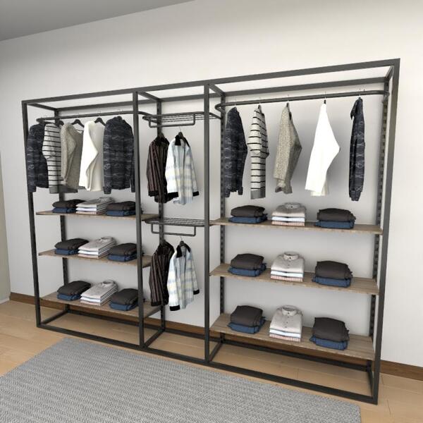 Closet Araras, Guarda Roupas Aberto Industrial Com 25 Peças P