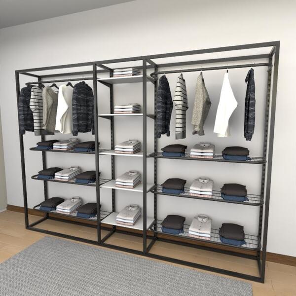 Closet Araras, Guarda Roupas Aberto Industrial Com 26 Peças B