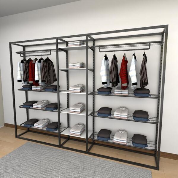 Closet Araras, Guarda Roupas Aberto Industrial Com 26 Peças P