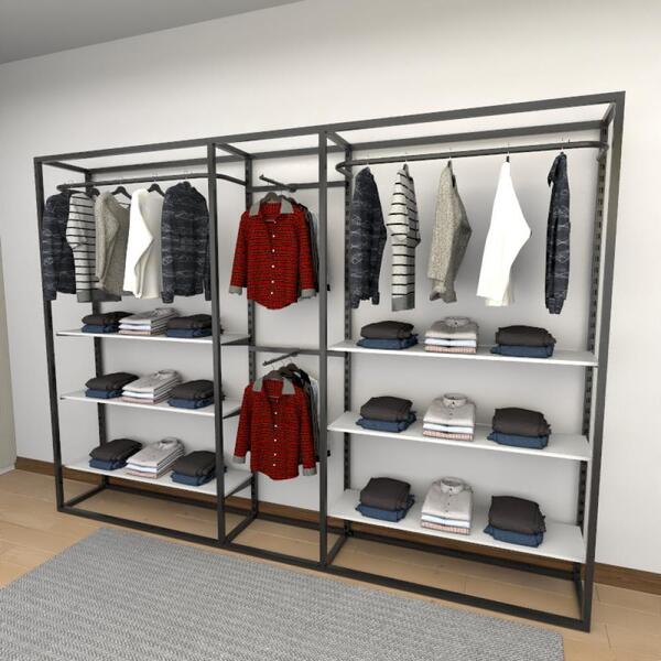 Closet Araras, Guarda Roupas Aberto Industrial Com 27 Peças B