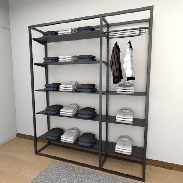 Closet Araras, Guarda Roupas Aberto Industrial Com 27 Peças P