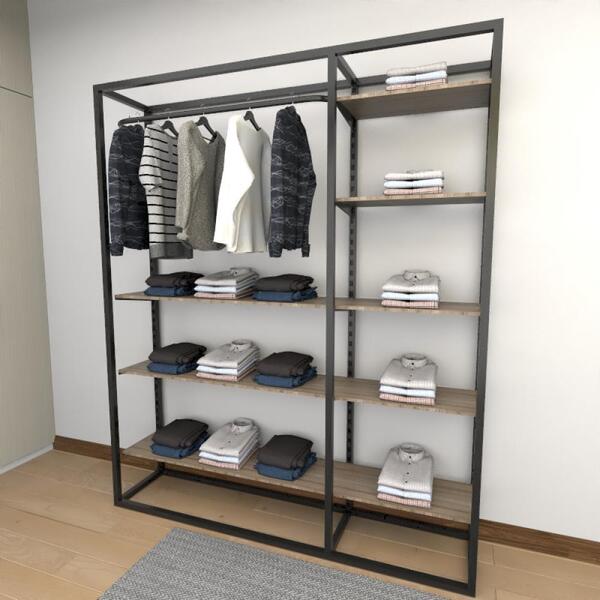 Closet Araras, Guarda Roupas Aberto Industrial Com 27 Peças P