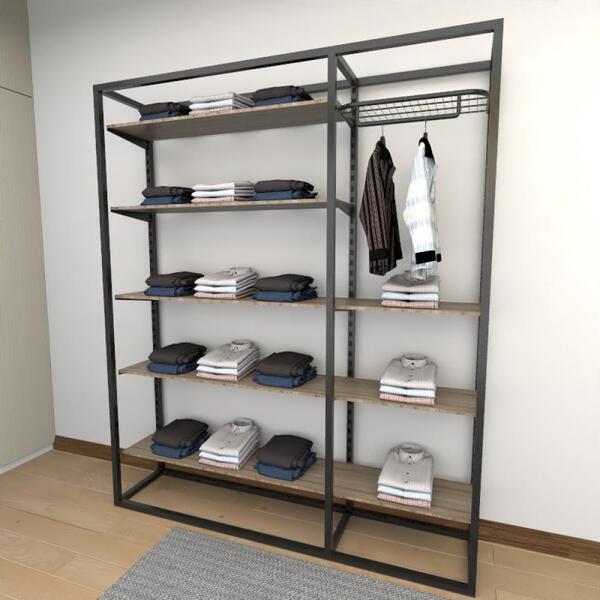 Closet Araras, Guarda Roupas Aberto Industrial Com 27 Peças P