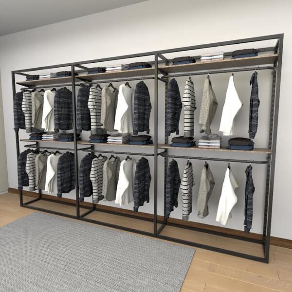 Closet Araras, Guarda Roupas Aberto Industrial Com 27 Peças P