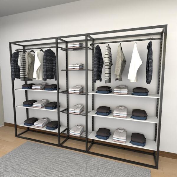 Closet Araras, Guarda Roupas Aberto Industrial Com 28 Peças B