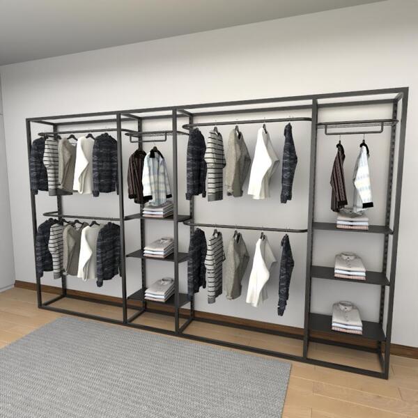 Closet Araras, Guarda Roupas Aberto Industrial Com 28 Peças P