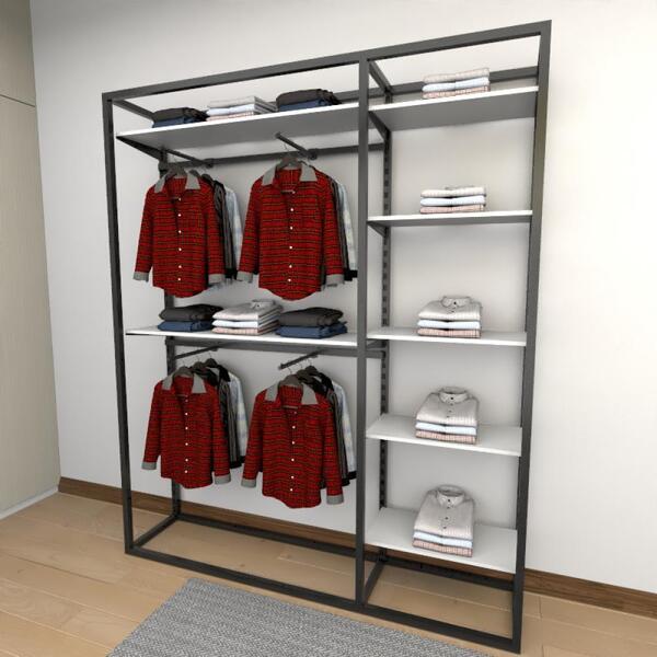 Closet Araras, Guarda Roupas Aberto Industrial Com 29 Peças P