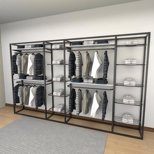 Closet Araras, Guarda Roupas Aberto Industrial Com 30 Peças B