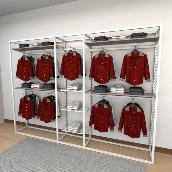 Closet Araras, Guarda Roupas Aberto Industrial Com 32 Peças B