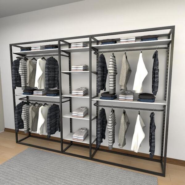 Closet Araras, Guarda Roupas Aberto Industrial Com 34 Peças B