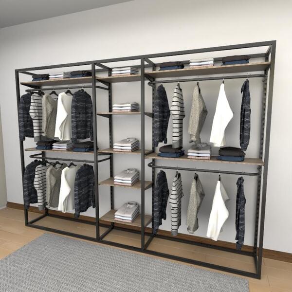 Closet Araras, Guarda Roupas Aberto Industrial Com 34 Peças P