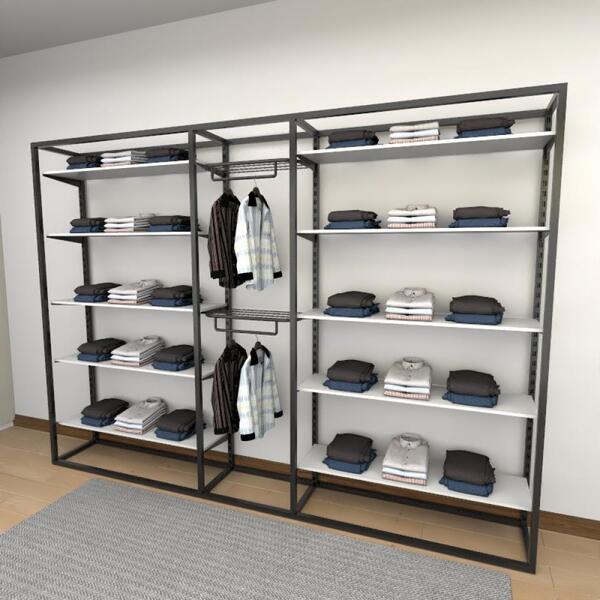 Closet Araras, Guarda Roupas Aberto Industrial Com 35 Peças B