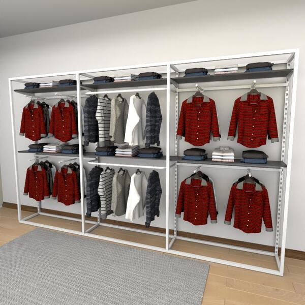 Closet Araras, Guarda Roupas Aberto Industrial Com 35 Peças B