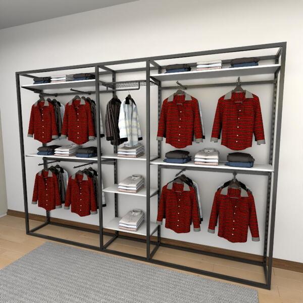 Closet Araras, Guarda Roupas Aberto Industrial Com 37 Peças B