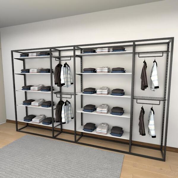 Closet Araras, Guarda Roupas Aberto Industrial Com 38 Peças B