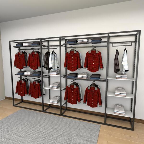 Closet Araras, Guarda Roupas Aberto Industrial Com 40 Peças B