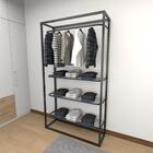 Closet Araras, Guarda Roupas Aberto Industrial Com 5 Peças Pr