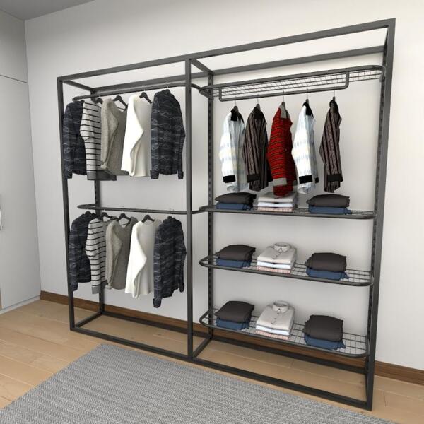 Closet Araras, Guarda Roupas Aberto Industrial Com 8 Peças Pr