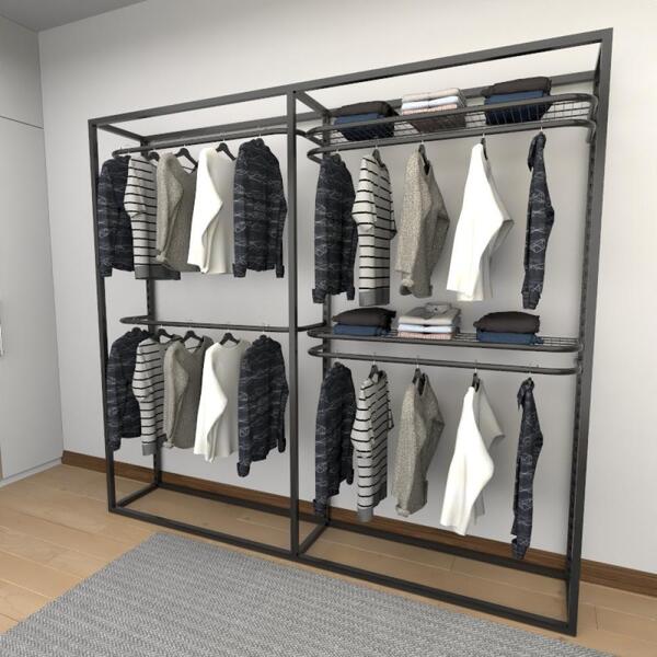 Closet Araras, Guarda Roupas Aberto Industrial Com 8 Peças Pr