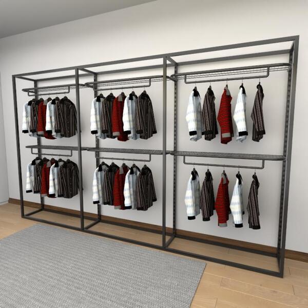 Closet Araras, Guarda Roupas Aberto Industrial Com 9 Peças Pr