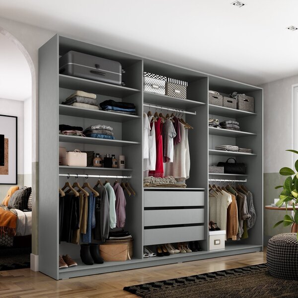 Closet Casal 100% Mdf Bp 237cm 3 Gavetas Monreale Cinza