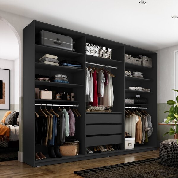 Closet Casal 100% Mdf Bp 237cm 3 Gavetas Monreale Preto