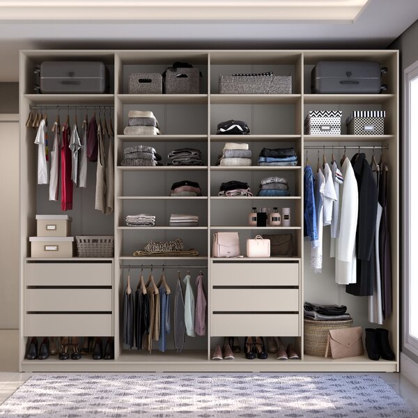 Closet Casal 100% Mdf Bp 277cm 6 Gavetas Sion Bege