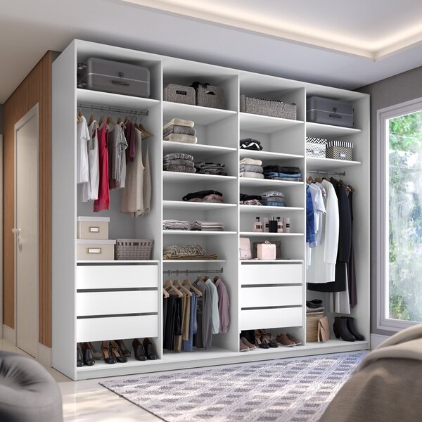 Closet Casal 100% Mdf Bp 277cm 6 Gavetas Sion Branco