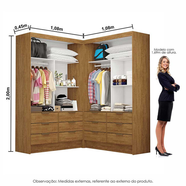 Closet Casal Duplo Sevilha Premium Com 12 Gavetas Carioca Móveis